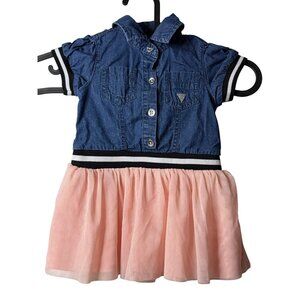 Baby Guess Girls 12M Fit Flare Button Up Dress Chest Pockets Cute Casual Stylish
